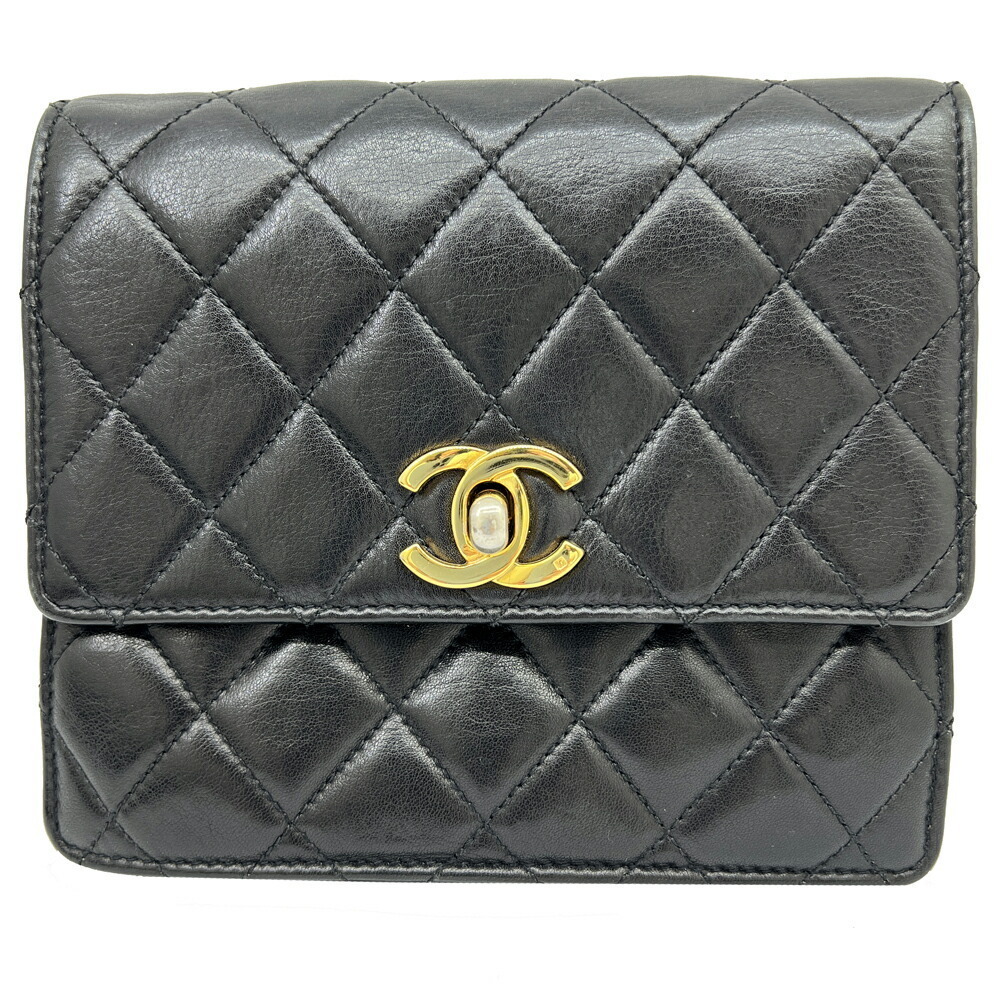Chanel Coco Lambskin Belt Waist Mark Leather Black Bag Matelasse Body